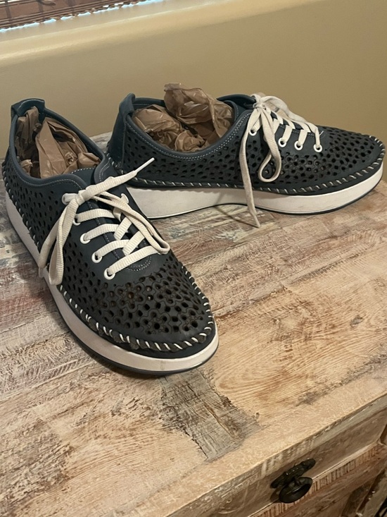 Spring Step Shoes - Spring Step Navy Perforated Lace-Up Sneakers with White Laces